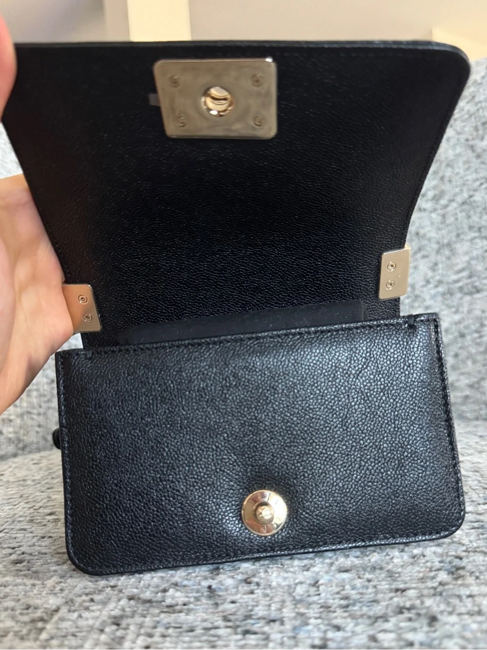 Chanel Black Mini Boy Bag Chevron Quilted Caviar Leather - Light Gold Chain